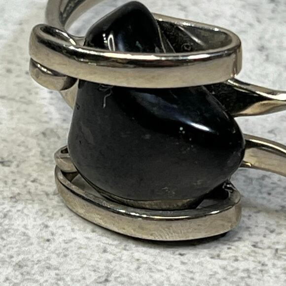 Vintage Silco Alpacca stamped made in USA fork cuff with black stone artisan - Picture 2 of 7